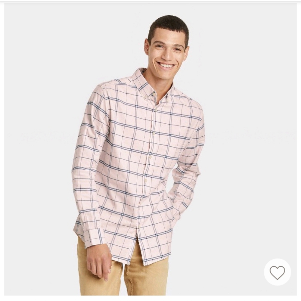 NWT Goodfellow&Co. XL pink longsleeve button-up shirt with navy and mint stripes
